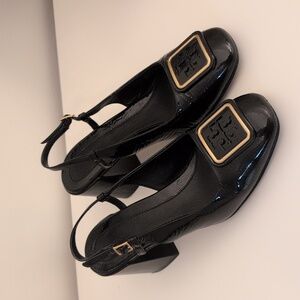 tory burch georgia black patent slingback block heels